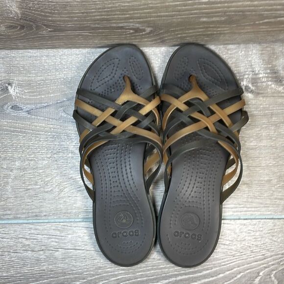 Crocs Huarache Women’s Sz 10 Bronze Brown Jelly Strappy Slip On Flip Flop Sandal - Picture 5 of 10